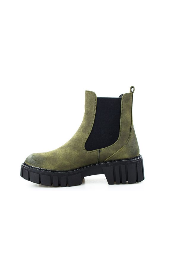 Inna - Botki sztyblety na platformie wsuwane zielone khaki Sergio Leone. Zapięcie: bez zapięcia. Kolor: brązowy, wielokolorowy, zielony. Materiał: futro. Obcas: na platformie. Styl: elegancki. Wysokość obcasa: niski