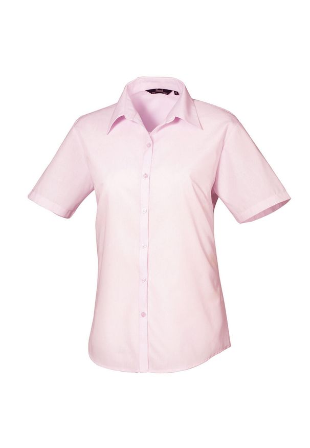 PREMIER - Bluzka Damska Z Krótkim Rękawem Z Popeliny. Kolor: różowy. Długość rękawa: krótki rękaw. Długość: krótkie