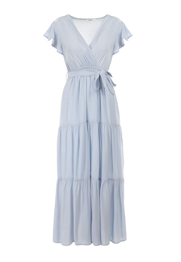 Born2be - Jasnoniebieska Sukienka Cephemus. Kolor: niebieski. Materiał: materiał. Wzór: jednolity, gładki. Sezon: lato. Typ sukienki: kopertowe, rozkloszowane. Styl: wakacyjny. Długość: maxi