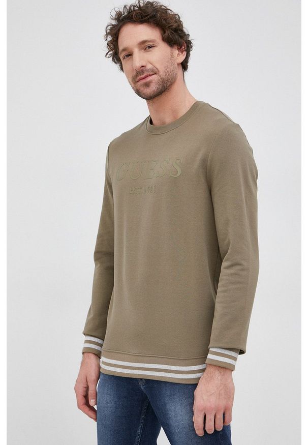 Guess - Bluza. Okazja: na co dzień. Kolor: zielony. Materiał: bawełna. Wzór: nadruk. Styl: casual