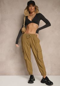 Renee - Zielone Spodnie Cargo z Bawełną High Waist Kolanielis. Stan: podwyższony. Kolor: zielony. Materiał: bawełna