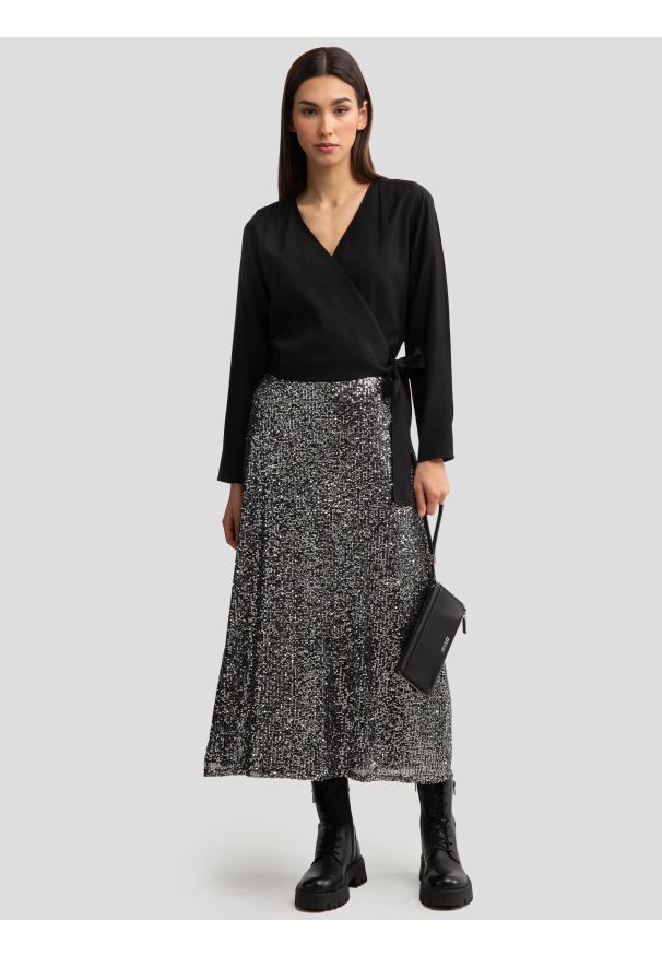 Big-Star - Spódnica damska cekinowa midi srebrna Soleasi 904. Okazja: na co dzień. Kolor: srebrny. Długość: długie. Styl: elegancki, klasyczny, casual