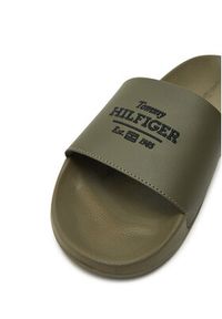 TOMMY HILFIGER - Tommy Hilfiger Klapki Embroid Hilfiger 85 Pool Slide FM0FM05342 Zielony. Kolor: zielony. Materiał: skóra #4