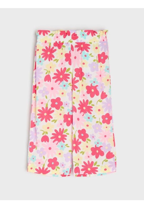 Sinsay - Spodnie papierbag z nadrukiem kwiatowym z wiskozy - wielobarwny. Materiał: wiskoza. Wzór: nadruk, kwiaty