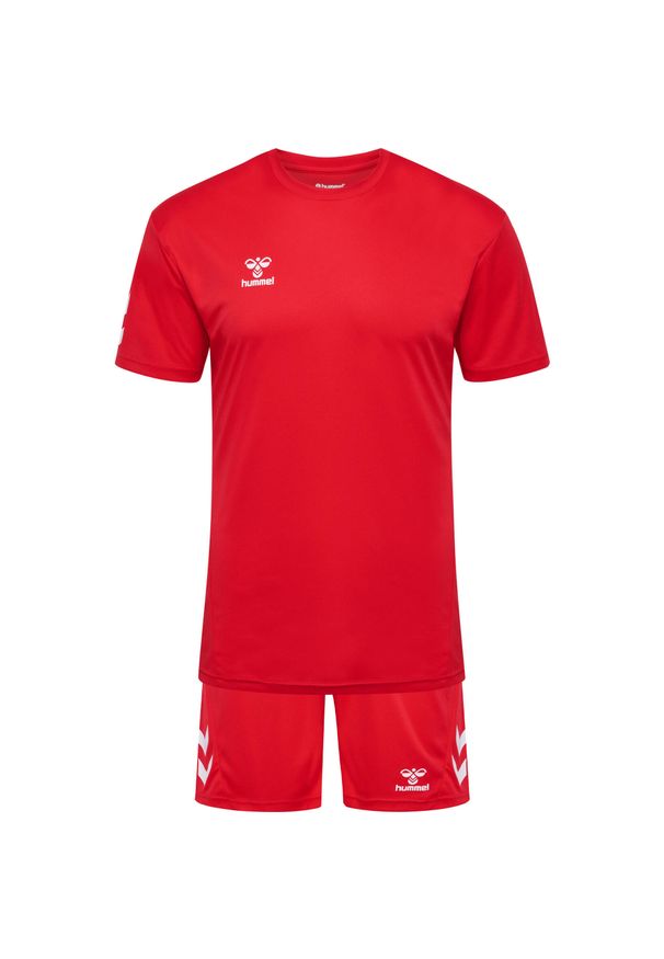 Zestaw koszulka + szorty Hummel Logo. Kolor: wielokolorowy, czerwony, różowy. Materiał: dresówka. Sport: piłka nożna