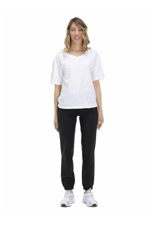 LEONE 1947 APPAREL - Damski T-shirt z dekoltem w kształcie litery V w kolorach ziemi. Typ kołnierza: dekolt w kształcie V. Kolor: biały. Materiał: tkanina. Sport: fitness