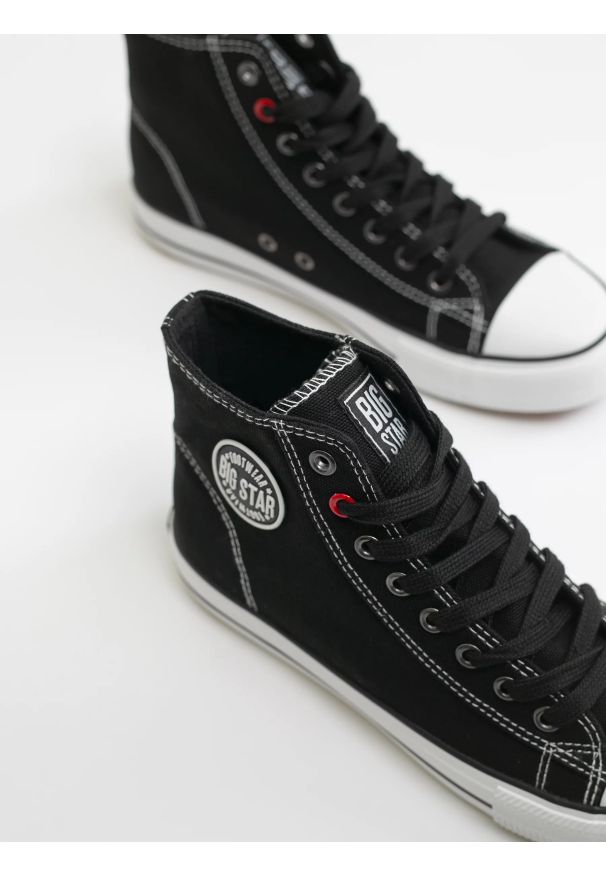 Big-Star - Trampki damskie wysokie czarne JJ274A502 906. Wysokość cholewki: przed kolano. Zapięcie: pasek. Kolor: czarny. Materiał: guma, bawełna. Szerokość cholewki: normalna. Sezon: wiosna, lato. Styl: klasyczny, sportowy