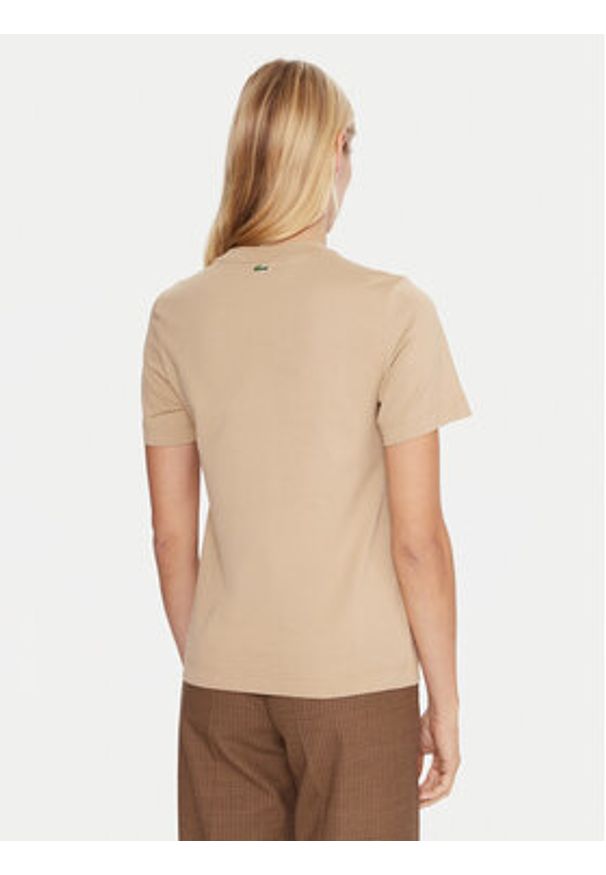 Lacoste T-Shirt TF0355 Beżowy Regular Fit. Kolor: beżowy. Materiał: bawełna