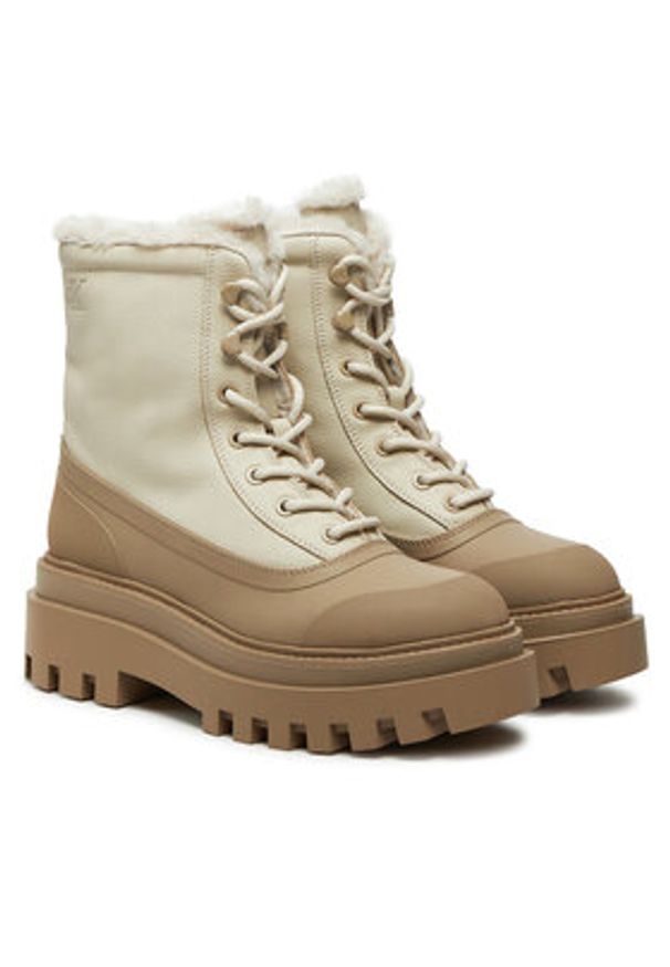 Calvin Klein Jeans Trapery Flatform Lace Up Boot Padded YW0YW01557 Beżowy. Kolor: beżowy. Materiał: skóra