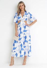 Born2be - Niebieska Rozkloszowana Sukienka Maxi z Kopertowym Dekoltem z Ozdobnym Wiązaniem Hanie. Okazja: na co dzień. Kolor: niebieski. Typ sukienki: kopertowe. Styl: casual. Długość: maxi #2