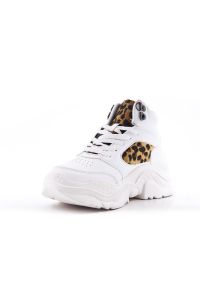 Inna - Sneakersy koturny białe z panterką. Kolor: biały. Wzór: motyw zwierzęcy. Obcas: na koturnie #3
