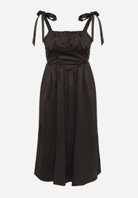 Born2be - Czarna Rozkloszowana Sukienka Vices na Wiązanych Ramiączkach Natavine. Okazja: na imprezę, na co dzień. Typ kołnierza: dekolt kwadratowy. Kolor: czarny. Materiał: jeans, poliester. Długość rękawa: na ramiączkach. Sezon: lato. Styl: casual, klasyczny #2