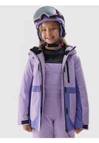 4F JUNIOR - Kurtka narciarska membrana 8000 dziewczęca - fioletowa. Kolor: fioletowy. Materiał: tkanina, poliester, syntetyk. Sezon: zima. Sport: narciarstwo