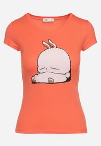 Born2be - Pomarańczowy Bawełniany T-shirt z Ozdobnym Nadrukiem Ianestra. Kolor: pomarańczowy. Materiał: bawełna. Wzór: nadruk. Sezon: lato