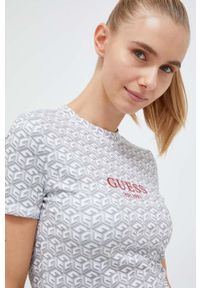 Guess t-shirt damski kolor zielony. Kolor: zielony. Materiał: skóra. Styl: klasyczny #5