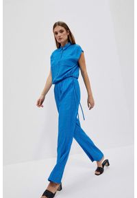 MOODO - Spodnie z szerokimi nogawkami lazurowe. Kolor: niebieski. Materiał: wiskoza, poliamid