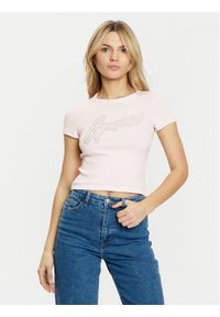 Guess T-Shirt W5RI68KA0H1 Różowy Slim Fit. Kolor: różowy. Materiał: bawełna