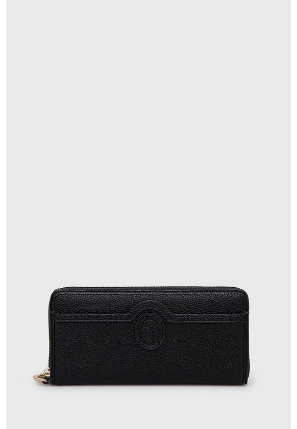 Trussardi Jeans - Trussardi portfel damski kolor czarny. Kolor: czarny