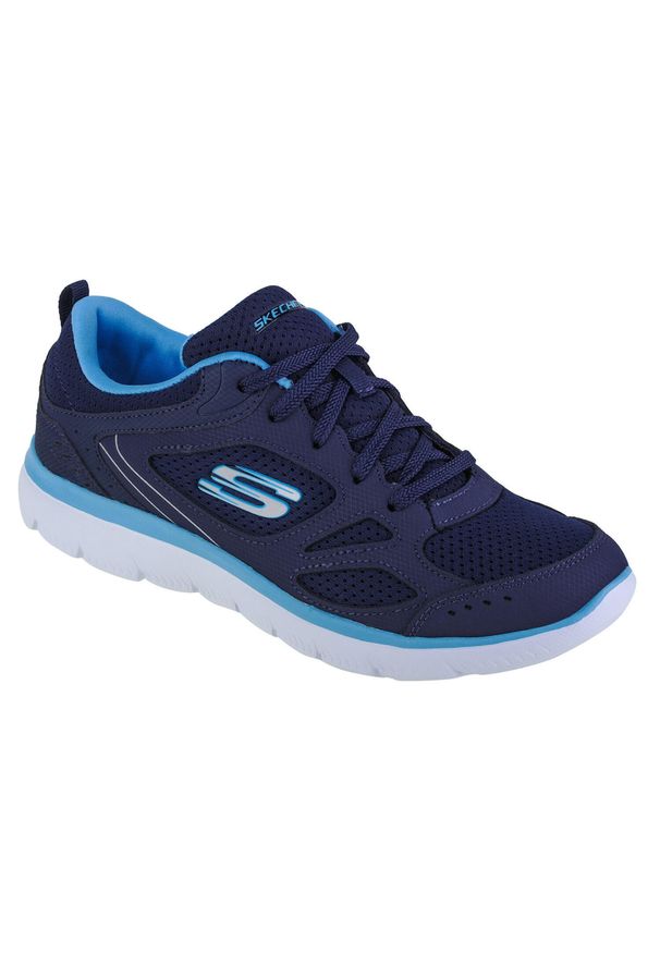 skechers - Buty sportowe Sneakersy damskie, Skechers Summits Suited. Zapięcie: sznurówki. Kolor: niebieski. Materiał: guma, syntetyk, tkanina, materiał. Szerokość cholewki: normalna. Sport: turystyka piesza