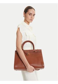 TOMMY HILFIGER - Tommy Hilfiger Torebka American Icon Tote Leather AW0AW17185 Brązowy. Kolor: brązowy. Materiał: skórzane