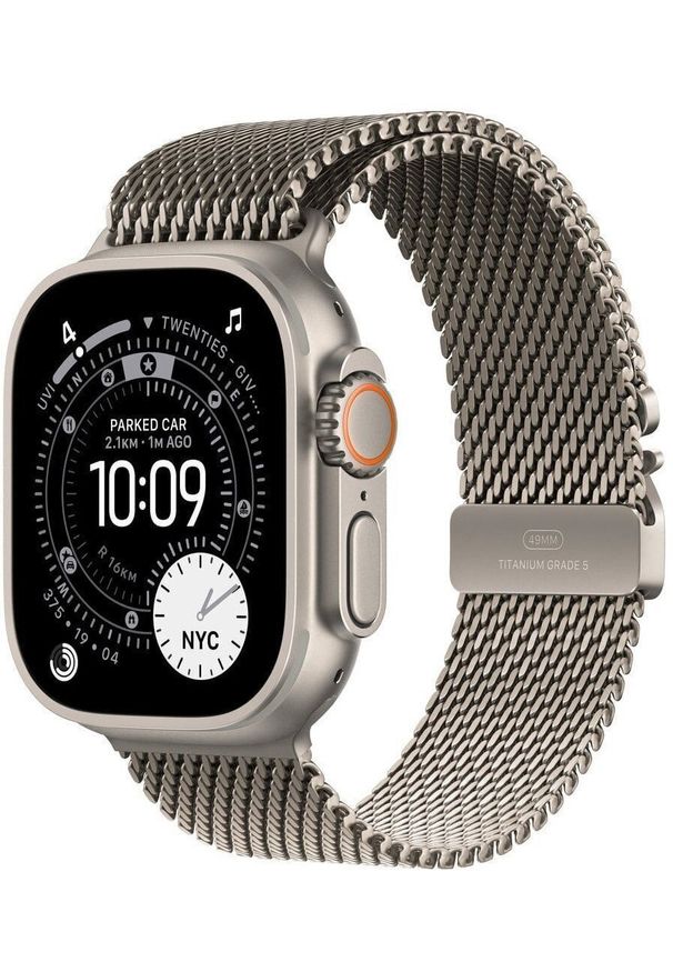 APPLE - Smartwatch Apple Watch Ultra 3 GPS + Cellular 49mm Natural Titanium / Titanium Milanese Loop S Szary (MEWW4QR/A). Rodzaj zegarka: smartwatch. Kolor: szary