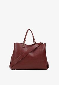 Born2be - Bordowa Dwukomorowa Torebka Typu Shopper Ozdobiona Metalicznymi Aplikacjami Adorrive. Kolor: czerwony. Wzór: aplikacja. Dodatki: z aplikacjami. Styl: elegancki #3