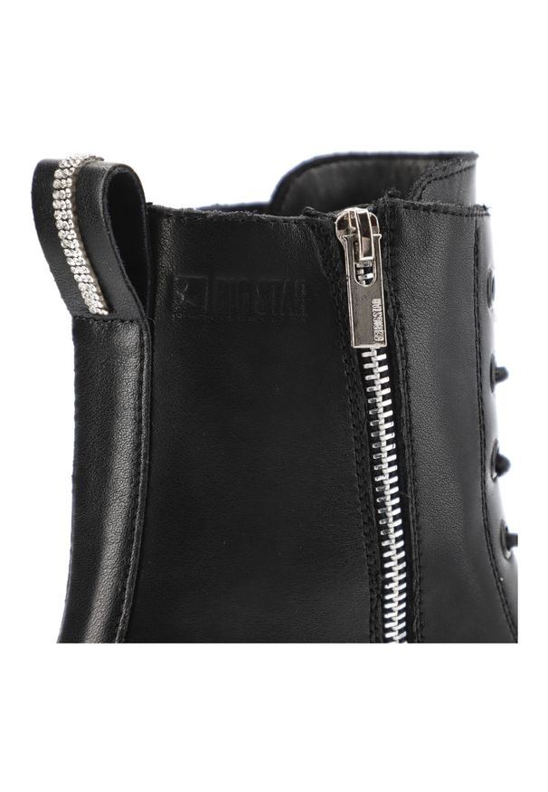 Big-Star - Czarne Botki Big Star Ocieplane Obuwie Damskie. Okazja: na co dzień. Zapięcie: sznurówki. Kolor: czarny. Materiał: skóra. Styl: casual, klasyczny