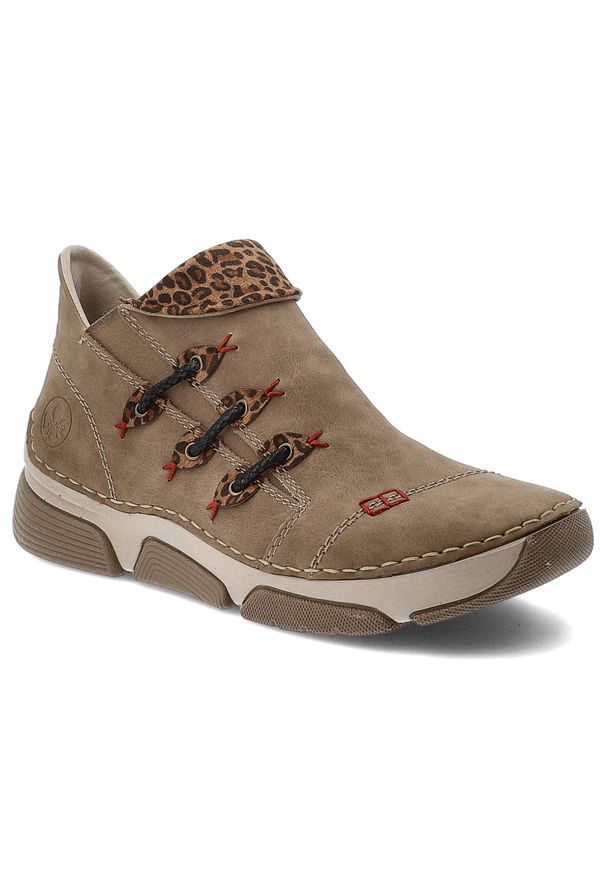 Botki damskie Rieker, antistress na płaskiej podeszwie w panterkę zapinane na suwak i ocieplane, beżowe, 45983-64. Okazja: na co dzień. Kolor: beżowy. Materiał: syntetyk, materiał. Wzór: motyw zwierzęcy. Obcas: na płaskiej podeszwie. Styl: casual, elegancki