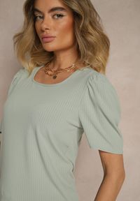 Renee - Zielony T-shirt z Prążkowanej Tkaniny z Zakładkami przy Rękawach Kolaniella. Kolor: zielony. Materiał: tkanina, prążkowany. Styl: elegancki #4