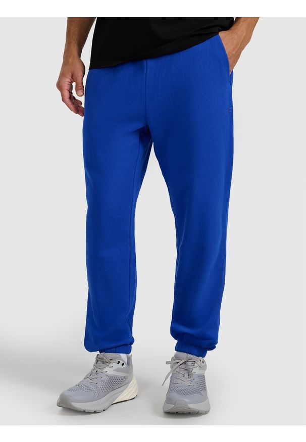 4f - 4F Spodnie dresowe joggery męskie - niebieskie 3XL. Kolor: niebieski. Materiał: dresówka. Wzór: gładki, ze splotem