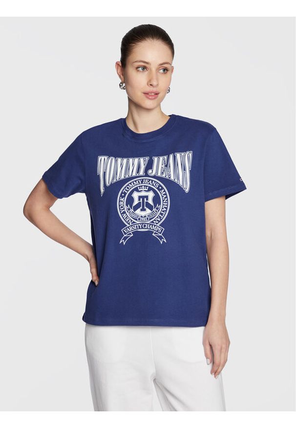 Tommy Jeans T-Shirt Varsity DW0DW14919 Granatowy Loose Fit. Kolor: niebieski. Materiał: bawełna