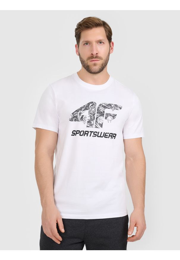 4f - 4F T-shirt regular z nadrukiem męski - biały XL. Okazja: na co dzień. Kolor: biały. Materiał: materiał, dzianina, bawełna. Wzór: nadruk. Styl: casual