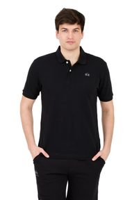 La Martina - LA MARTINA Czarne męskie polo z małym logo, Rozmiar M. Typ kołnierza: polo. Kolor: czarny #4
