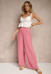 Renee - Różowe Szerokie Spodnie Typu Palazzo High Waist Araneira. Okazja: na co dzień, na spotkanie biznesowe, na spacer. Stan: podwyższony. Kolor: różowy. Styl: biznesowy, elegancki, casual