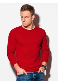 Ombre Clothing - Sweter męski E121 - czerwony - XXL. Okazja: na co dzień. Kolor: czerwony. Materiał: bawełna. Styl: elegancki, casual, klasyczny