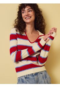 Reserved - Sweter z kołnierzykiem polo - wielobarwny. Typ kołnierza: polo. Materiał: dzianina, wiskoza
