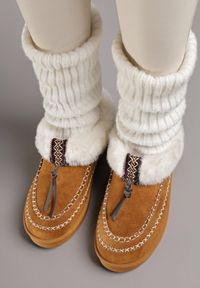 Born2be - Brązowe Śniegowce na Grubej Podeszwie z Futerkiem i Przeszciami Linafra. Okazja: na co dzień. Kolor: brązowy. Materiał: futro. Styl: casual, elegancki #3