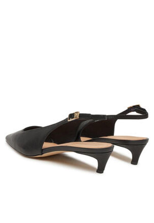 TOMMY HILFIGER - Tommy Hilfiger Sandały Squared Toe Kitten Slingback FW0FW08711 Czarny. Kolor: czarny. Materiał: skóra