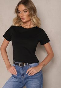 Renee - Czarny Casualowy Bawełniany T-shirt Rivali. Okazja: na co dzień. Kolor: czarny. Materiał: bawełna. Styl: casual