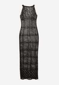 Born2be - Czarna Sukienka o Taliowanym Kroju z Ażurowej Dzianiny Tiamisse. Kolor: czarny. Materiał: dzianina. Wzór: ażurowy. Sezon: lato. Typ sukienki: oversize. Styl: elegancki #2