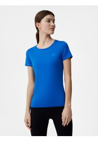 4f - Koszulka treningowa slim szybkoschnąca damska. Kolor: niebieski. Materiał: materiał, dzianina, skóra. Sport: fitness #1