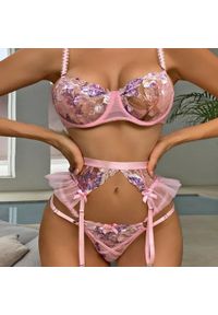Intica - Komplet bielizny czteroczęściowy z eleganckim biustonoszem i majtkami Catharina. Kolor: różowy. Materiał: materiał. Wzór: aplikacja #2