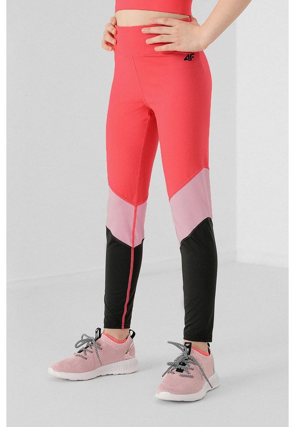 4f - 4F legginsy dziecięce kolor różowy wzorzyste. Kolor: różowy. Materiał: dzianina