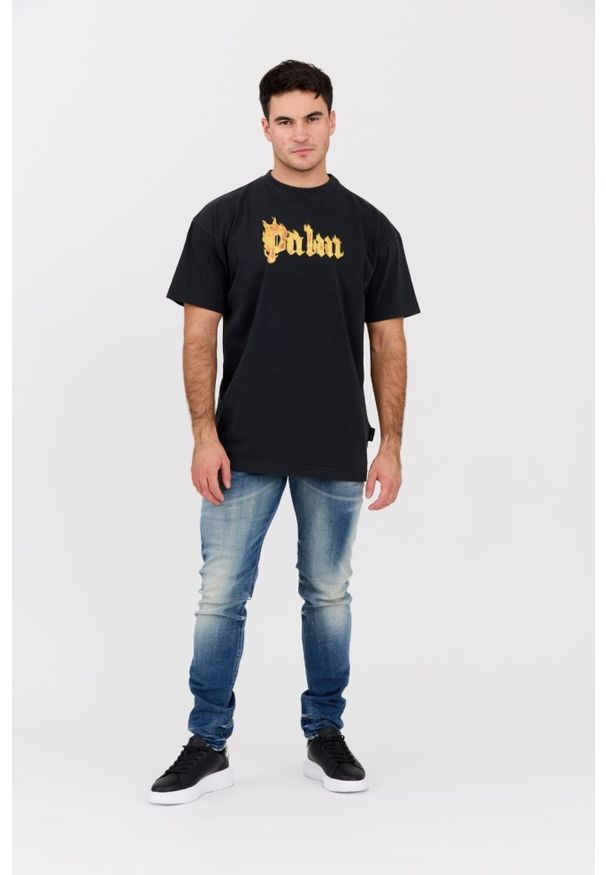 PALM ANGELS Czarny męski t-shirt Burning Logo Tee. Kolor: czarny. Materiał: bawełna. Długość rękawa: krótki rękaw. Długość: krótkie