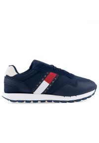 Buty Tommy Jeans Retro Runner EM0EM01081-C87 - granatowe. Okazja: na co dzień. Zapięcie: sznurówki. Kolor: niebieski. Materiał: skóra, materiał, poliester. Szerokość cholewki: normalna. Wzór: aplikacja