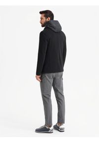 Ombre Clothing - Marynarka męska z podpinką z wysokim kołnierzem i kapturem – czarna V2 OM-BLZB-0133 - XXL. Typ kołnierza: kaptur. Kolor: niebieski. Materiał: dzianina, materiał, syntetyk, poliester. Wzór: aplikacja. Styl: elegancki #5