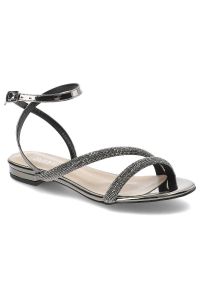 Czarne Sandały Bayla Eleganckie Płaskie Buty. Okazja: na imprezę, na ślub cywilny, na wesele. Zapięcie: pasek. Kolor: czarny. Materiał: lakier, skóra ekologiczna. Wzór: paski, aplikacja. Obcas: na obcasie. Styl: elegancki. Wysokość obcasa: niski