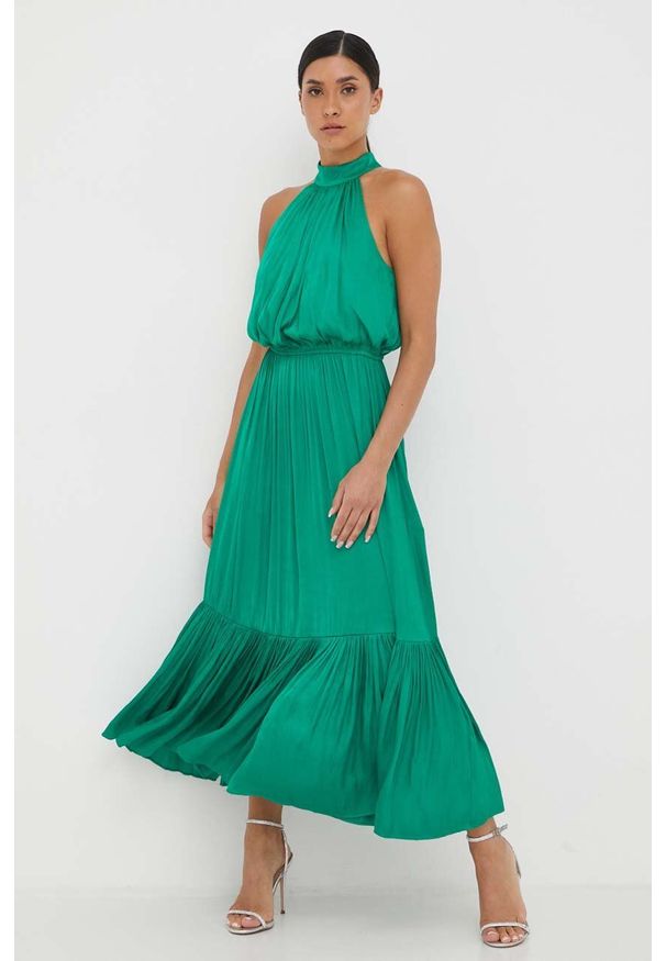 Morgan sukienka kolor zielony maxi rozkloszowana. Typ kołnierza: dekolt halter. Kolor: zielony. Materiał: tkanina. Typ sukienki: rozkloszowane. Długość: maxi