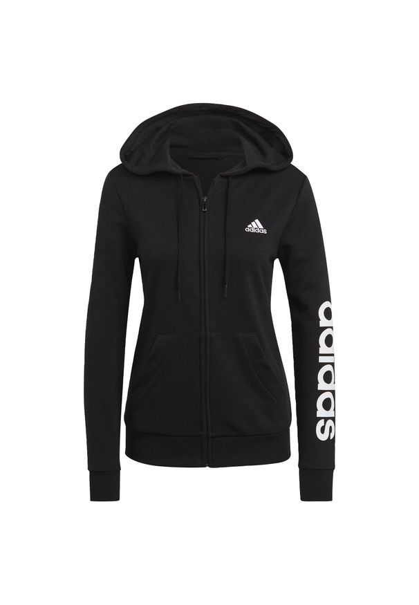 Adidas - Damska bluza zapinana na zamek z kapturem adidas Essentials Logo. Typ kołnierza: kaptur. Kolor: biały, wielokolorowy, czarny. Materiał: polar. Sport: fitness