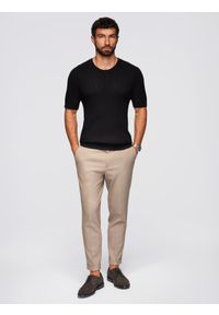 Ombre Clothing - T-shirt męski dzianinowy z guzikami przy dekolcie – czarny V2. Okazja: na co dzień. Kolor: czarny. Materiał: dzianina. Wzór: paski. Styl: casual, elegancki #8
